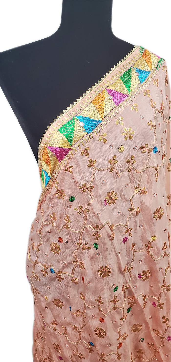 Peach Pure Chinon Duppatta Silk Gotta Patti Handwork done.