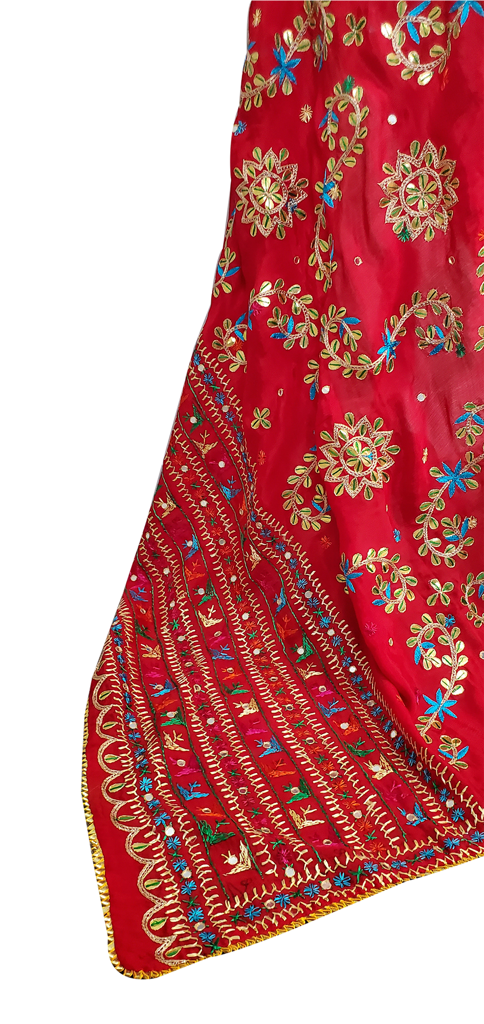 Red Pure Chinon Duppatta Silk, Gotta Patti, Thread Work Done
