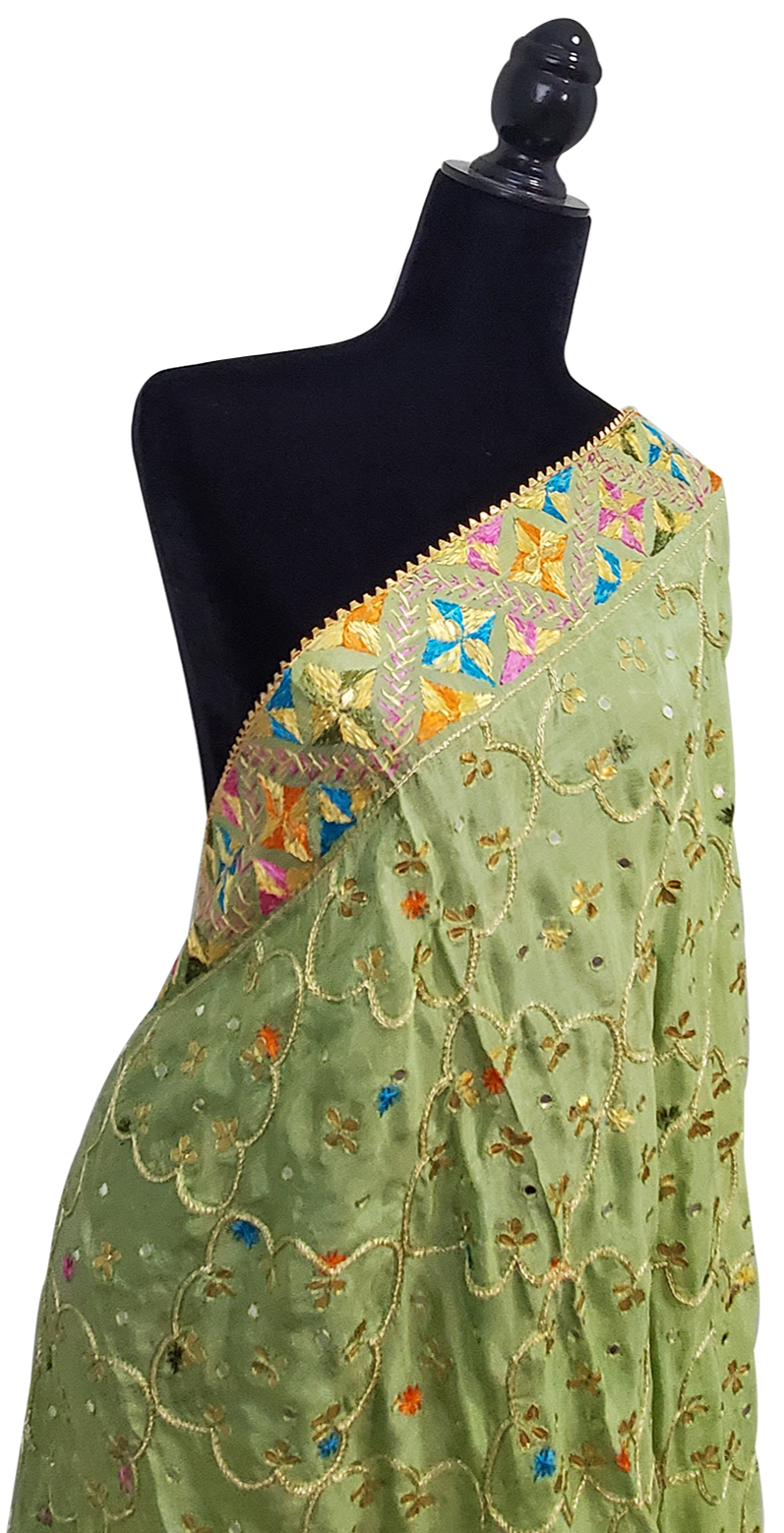 Pista Green Pure Chinon Handmade Gotta Patti With Silk & Thread Work