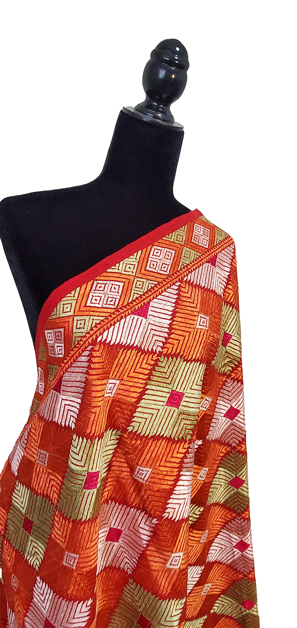 Red Handmade Khaddar Phulkari Beautifull Thread Work