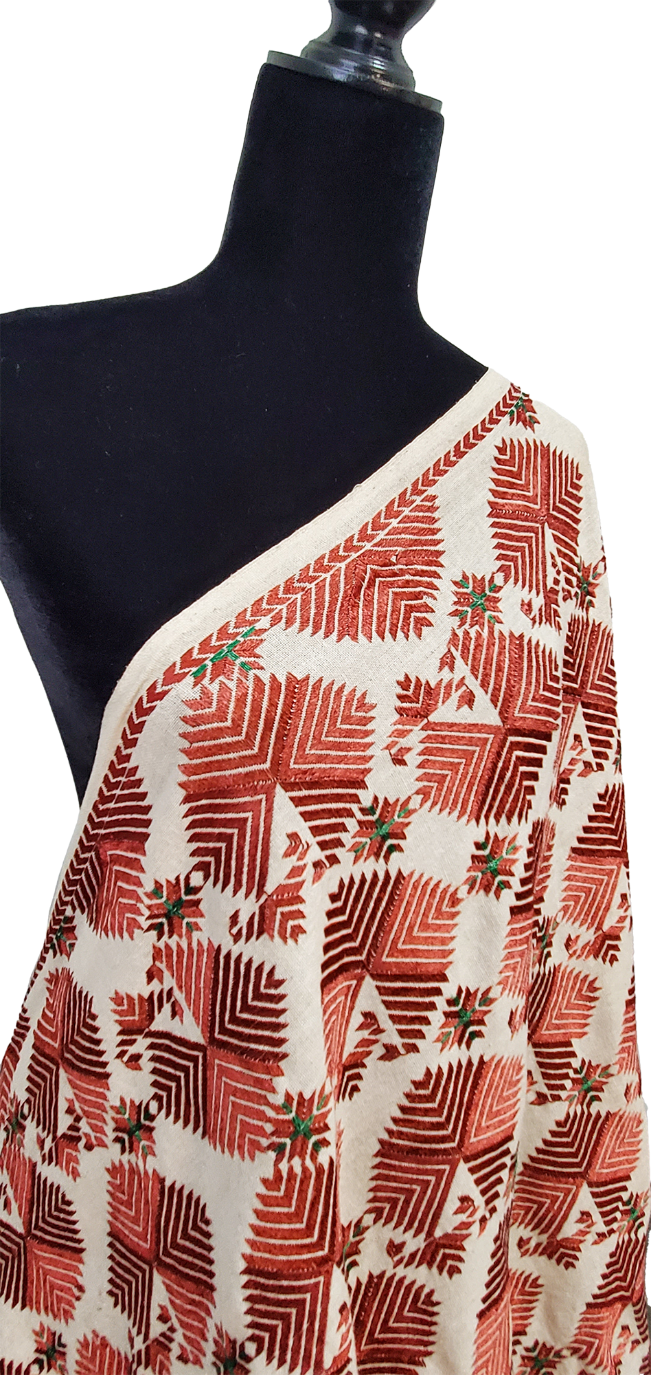 Mehroon and Off-White Thirma Phulkari Handmade Khaddar with Thread work