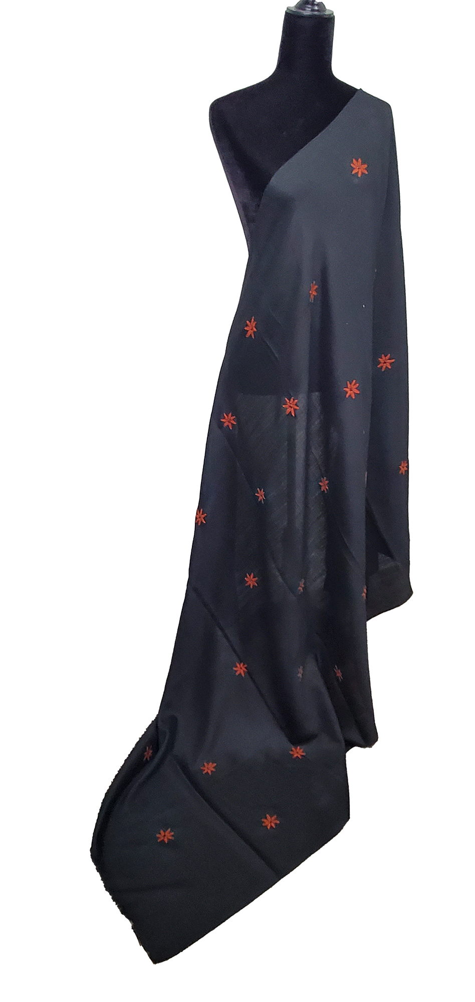 Black Woolen Rust Floral Handmade Thread Work