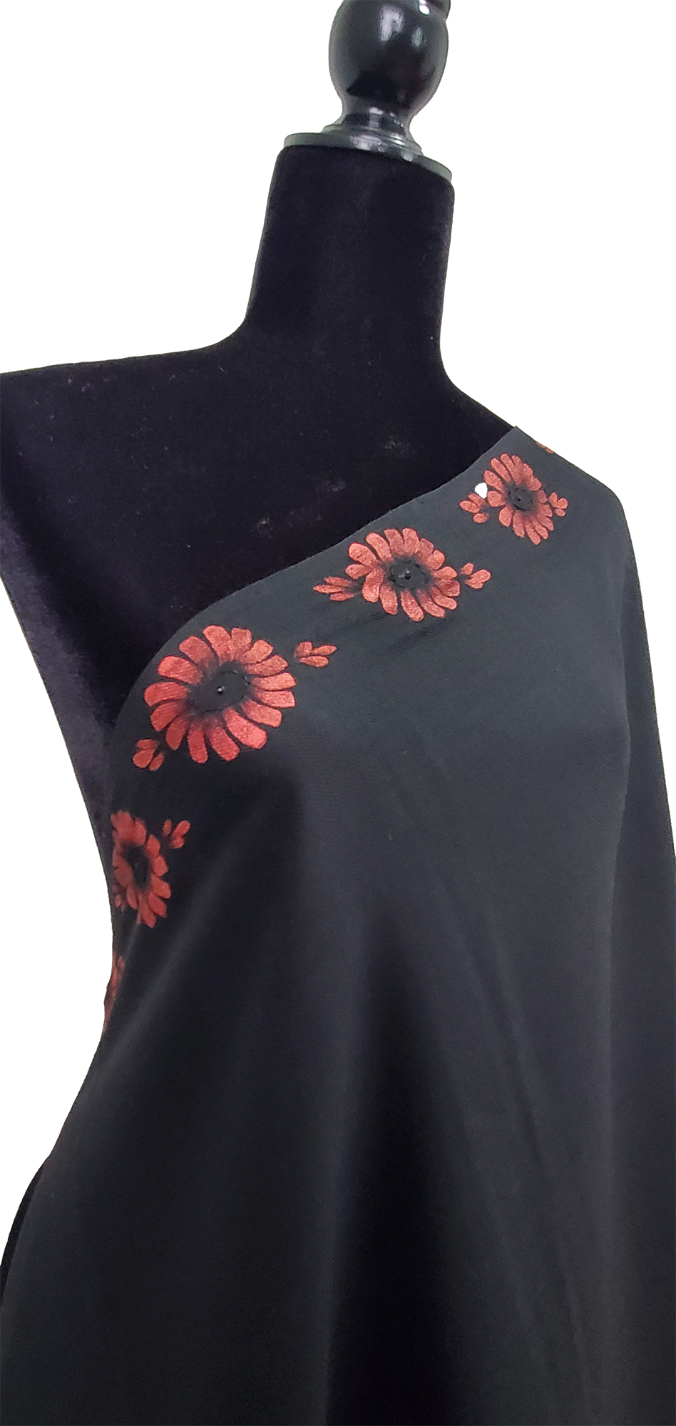 Black Woolen Handmade Floral Border with Handpaint Work