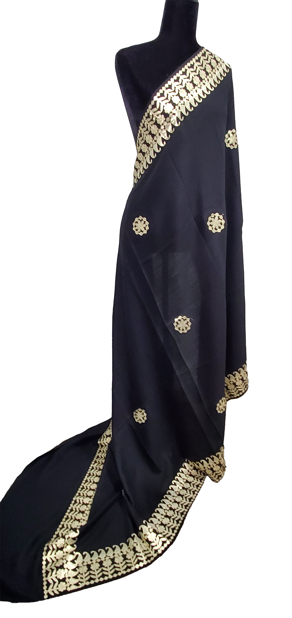 Dark Blue Woolen Shawl Wheel Design
