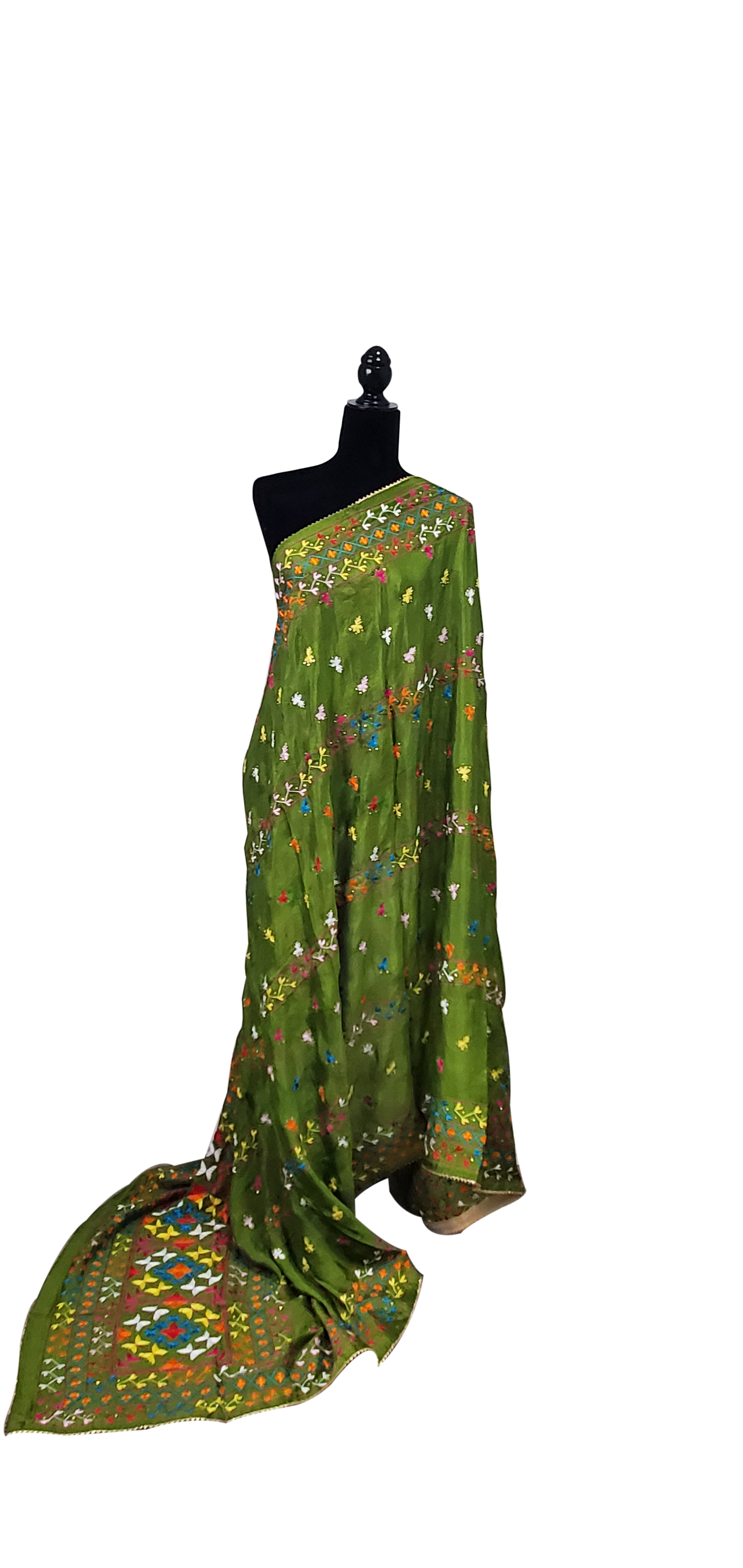 Heena Green Pure Chinon Duppatta Stone and Thread Work Done