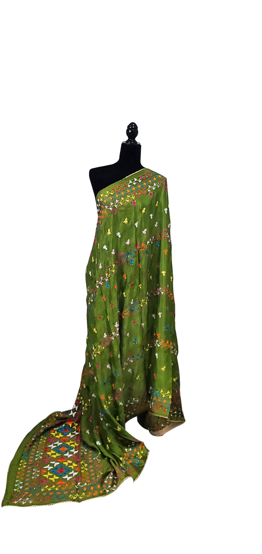 Heena Green Pure Chinon Duppatta Stone and Thread Work Done