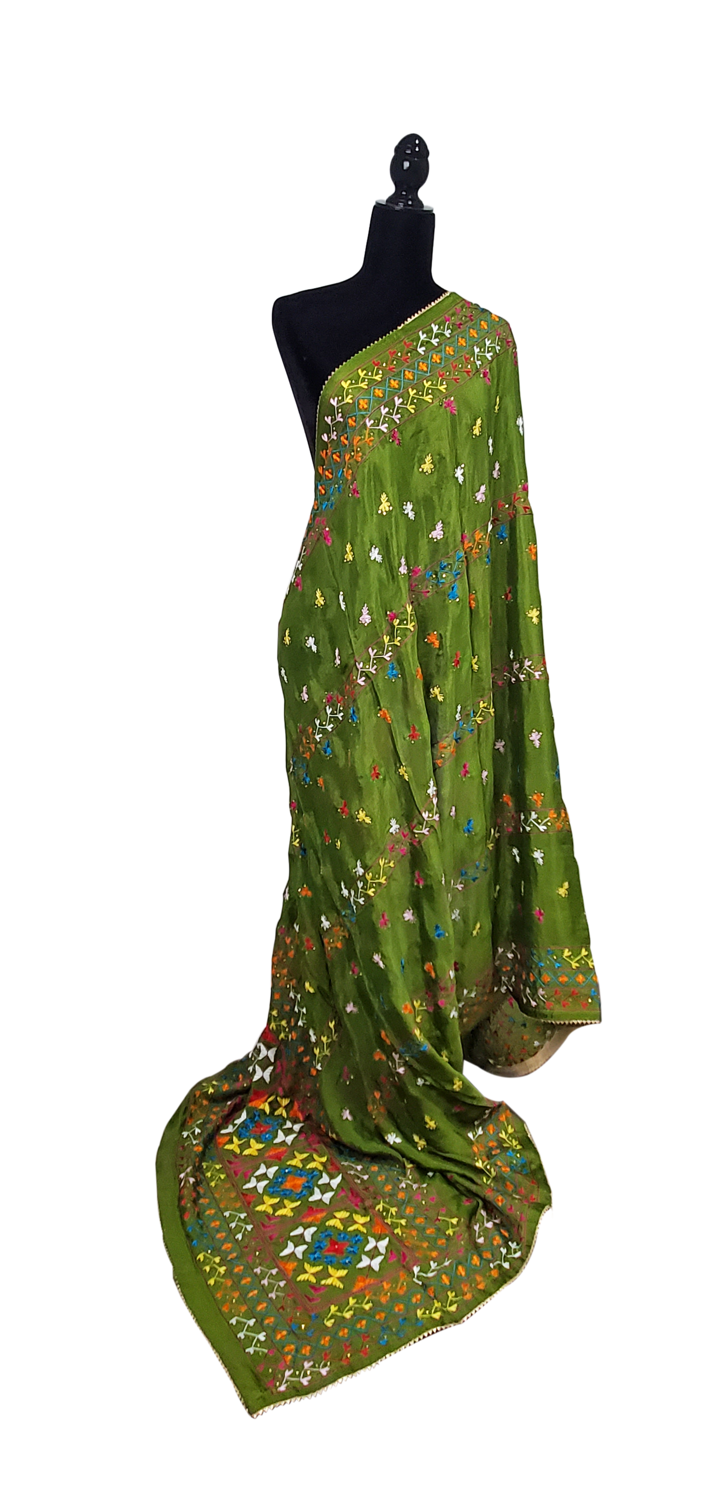 Heena Green Pure Chinon Duppatta Stone and Thread Work Done