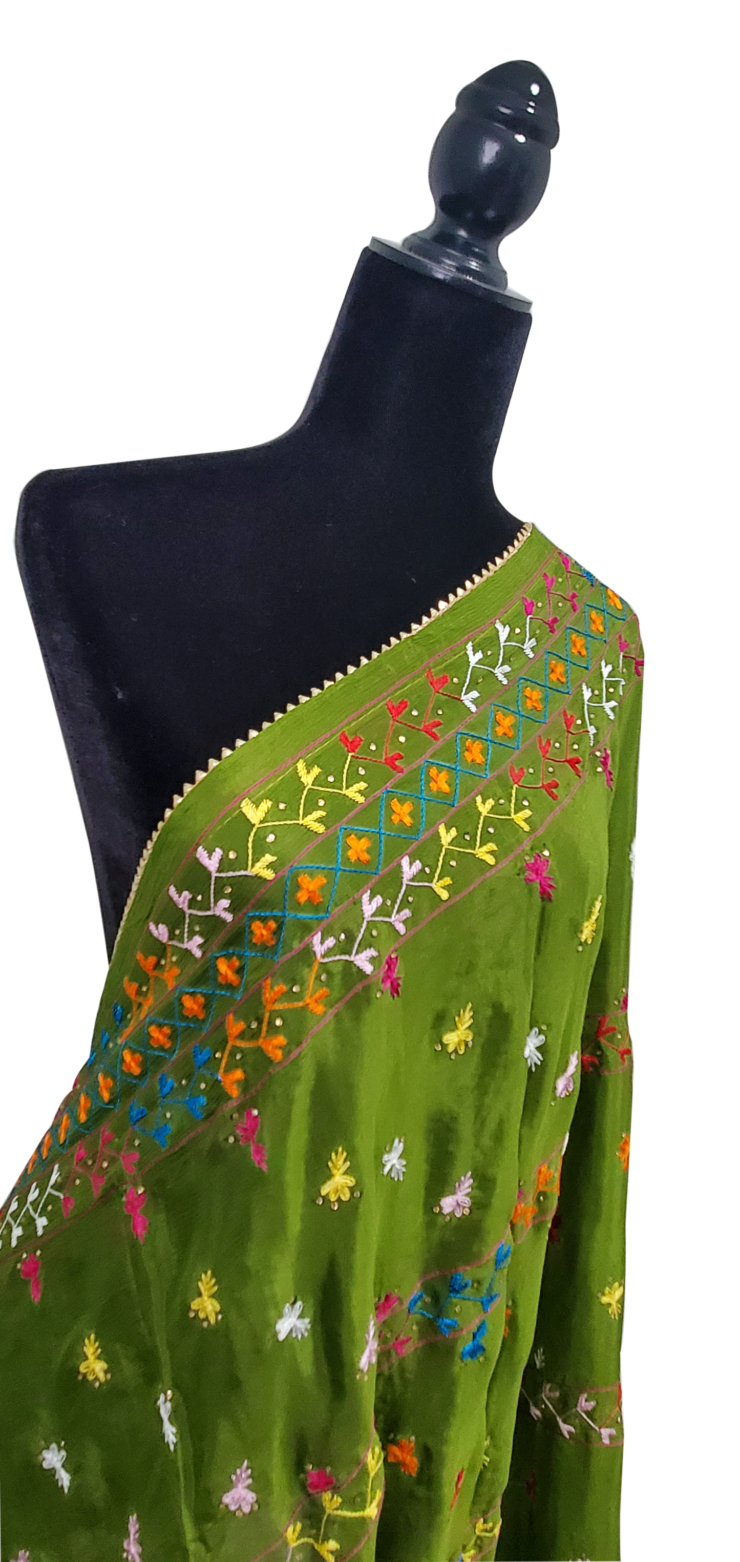 Heena Green Pure Chinon Duppatta Stone and Thread Work Done