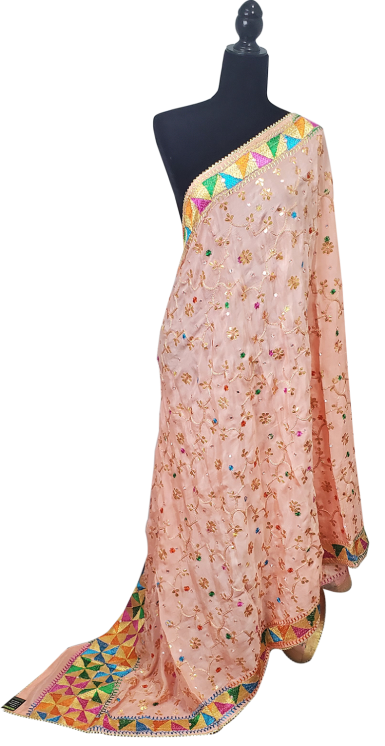 Peach Pure Chinon Duppatta Silk Gotta Patti Handwork done.