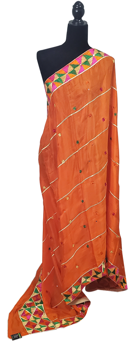 Orange Pure Chinon Duppatta Golden Gotta, Mirror and Sitara Handwork Done