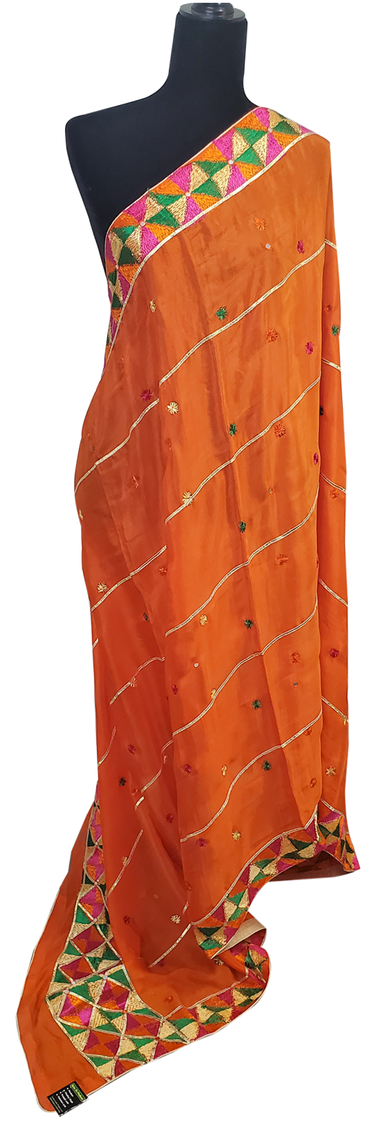 Orange Pure Chinon Duppatta Golden Gotta, Mirror and Sitara Handwork Done