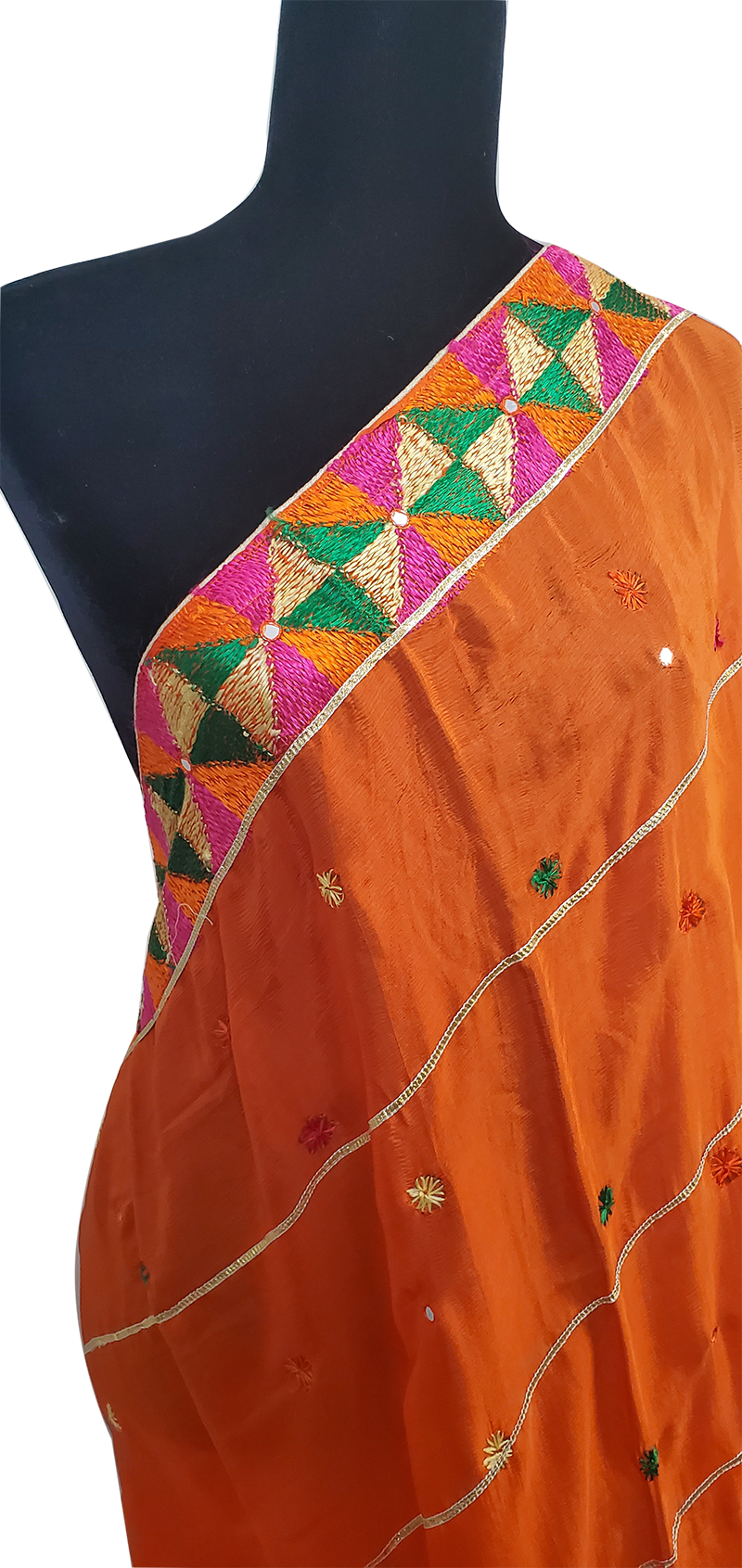 Orange Pure Chinon Duppatta Golden Gotta, Mirror and Sitara Handwork Done