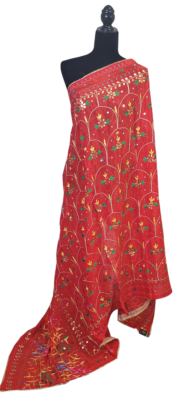 Red Woolen Shawl Multi Color Phulkari
