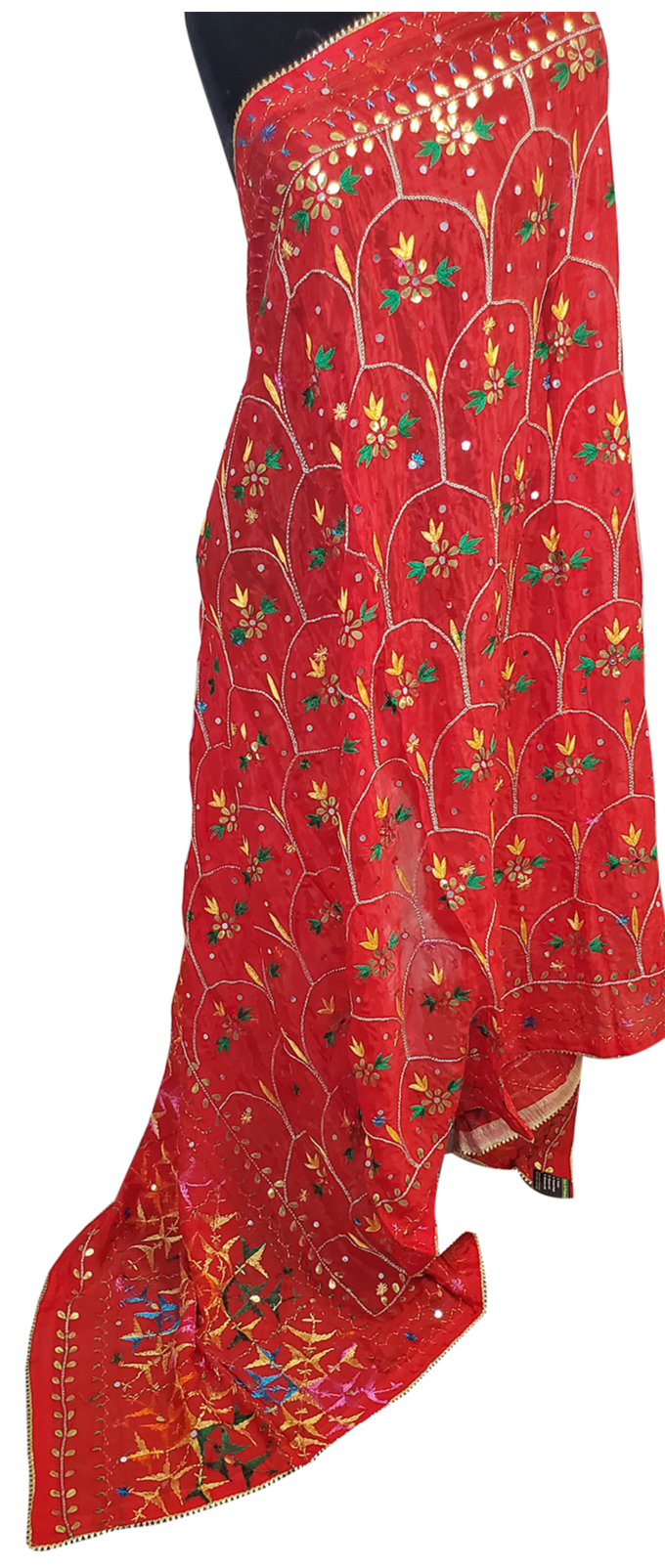 Red Woolen Shawl Multi Color Phulkari