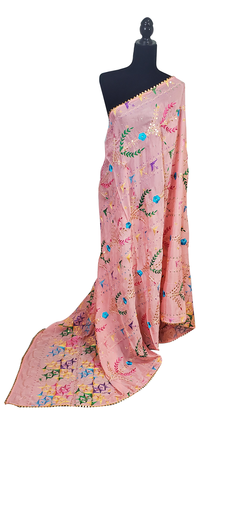 Peach Semi Chinon Duppatta Silk, Gotta Patti, Thread Work Done