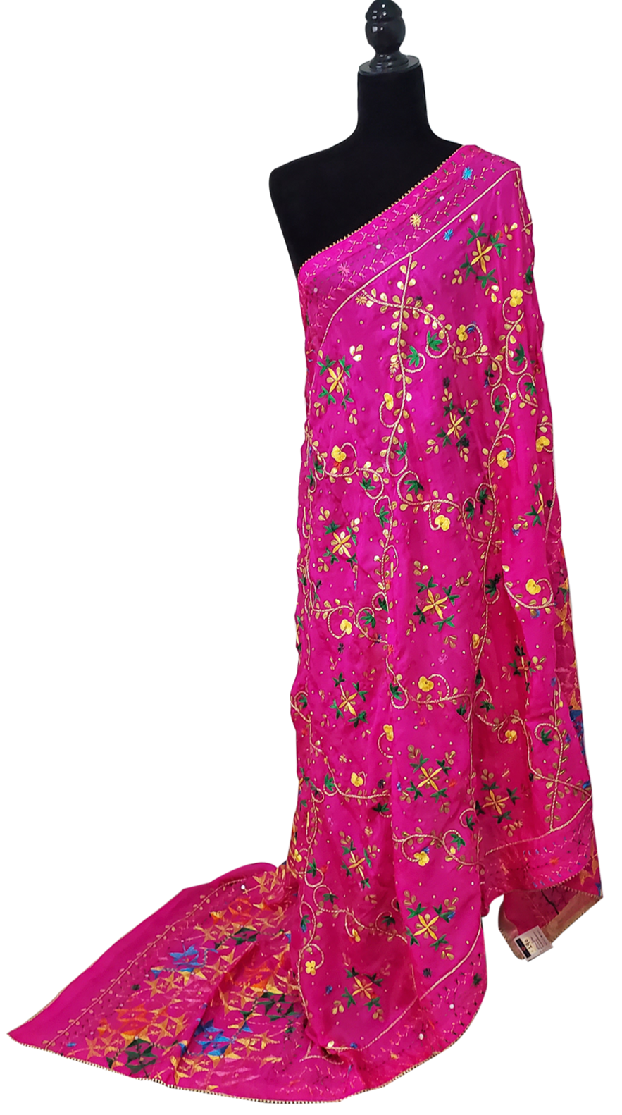 Hot Pink Pure Chinon Duppatta Silk, Gotta Patti, and Thread Work Done