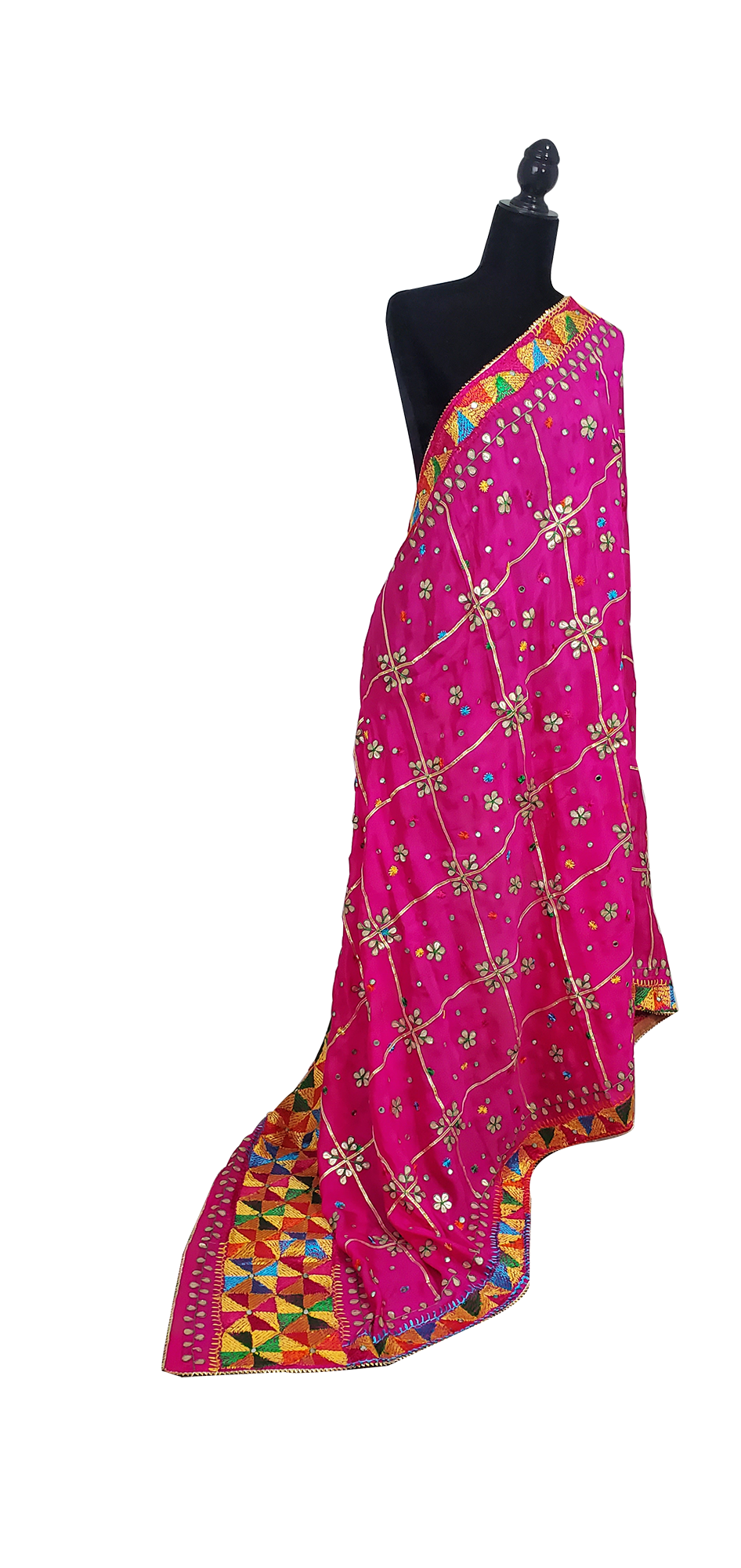 Red Pure Chinon Gotta Patti and Sitara and Phulkari Work