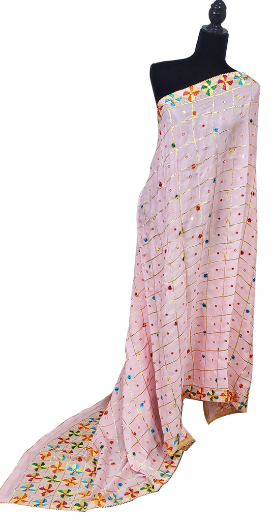 Light Pink Pure Chinon Phulkari Gotta and Sitara Work