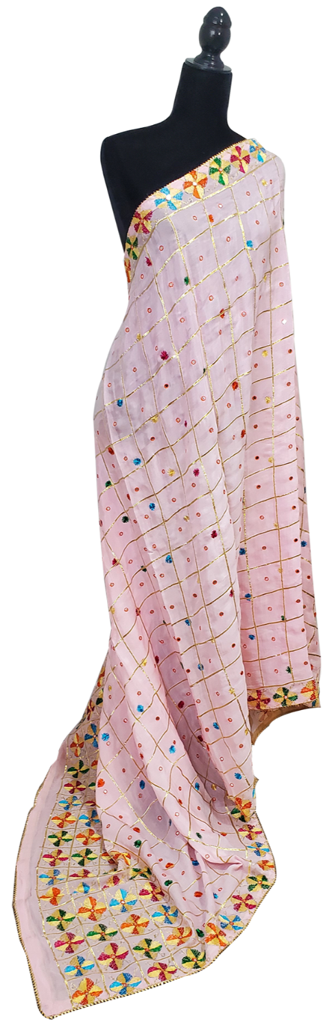 Light Pink Pure Chinon Phulkari Gotta and Sitara Work
