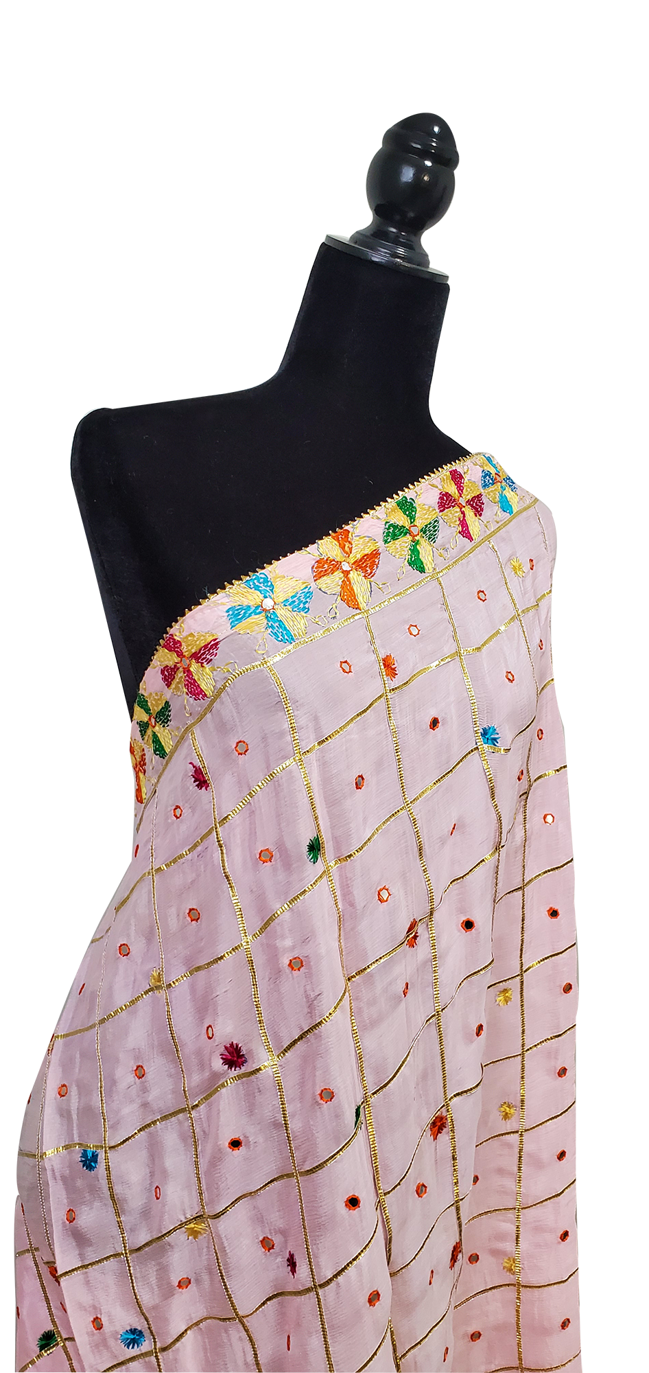 Light Pink Pure Chinon Phulkari Gotta and Sitara Work