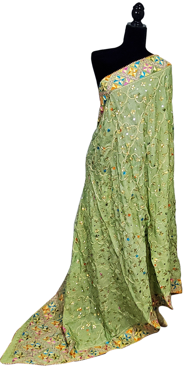 Pista Green Pure Chinon Handmade Gotta Patti With Silk & Thread Work