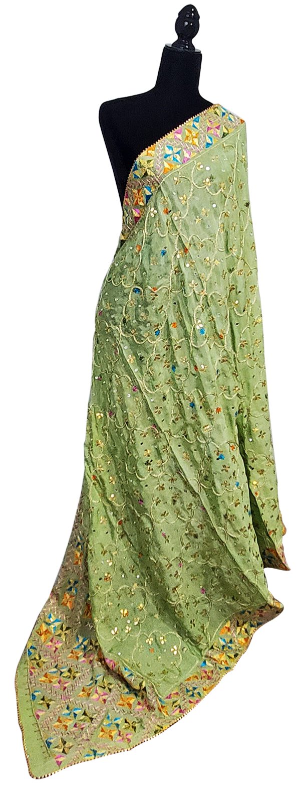 Pista Green Pure Chinon Handmade Gotta Patti With Silk & Thread Work