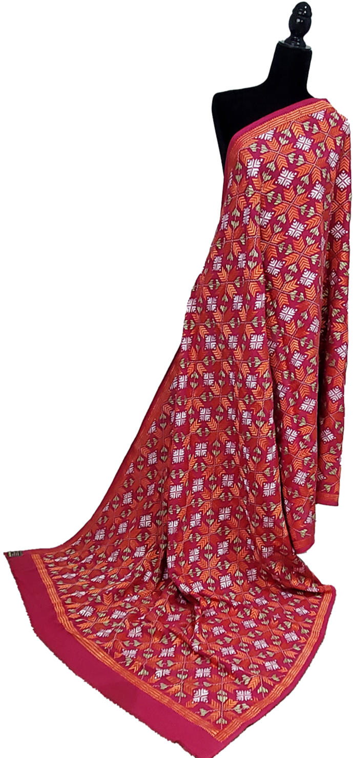 Hot Pink Handmade Khaddar Bagh Phulkari Thread Work