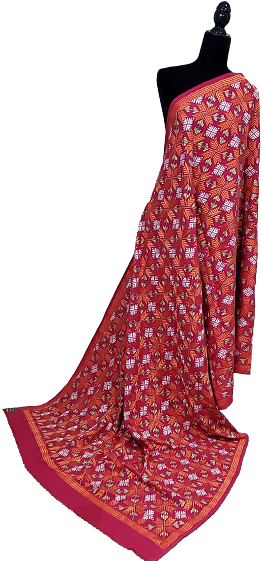 Hot Pink Handmade Khaddar Bagh Phulkari Thread Work