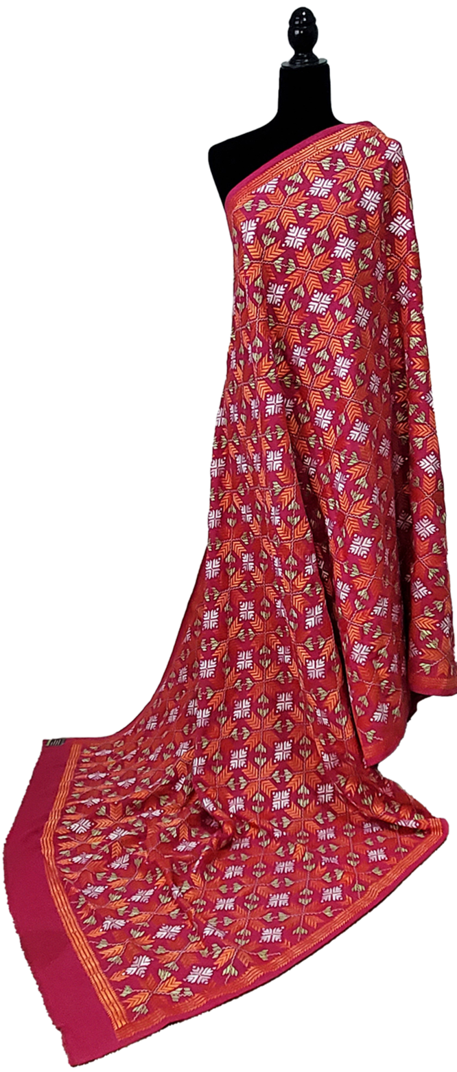 Hot Pink Handmade Khaddar Bagh Phulkari Thread Work