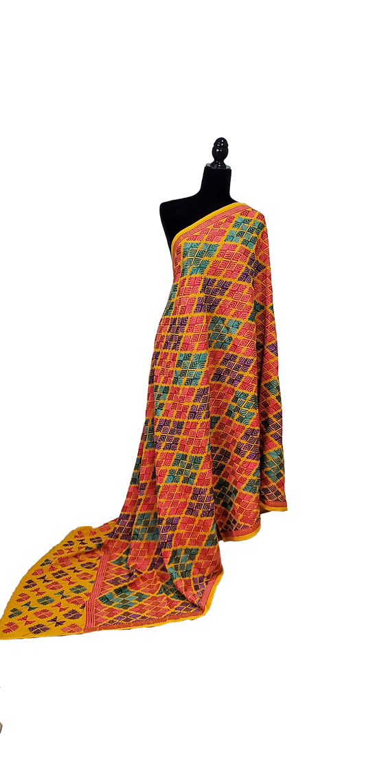 Deep Yellow Handmade Khaddar Bagh Phulkari Thread Work