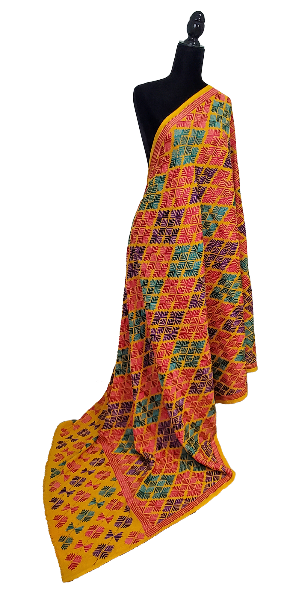 Deep Yellow Handmade Khaddar Bagh Phulkari Thread Work
