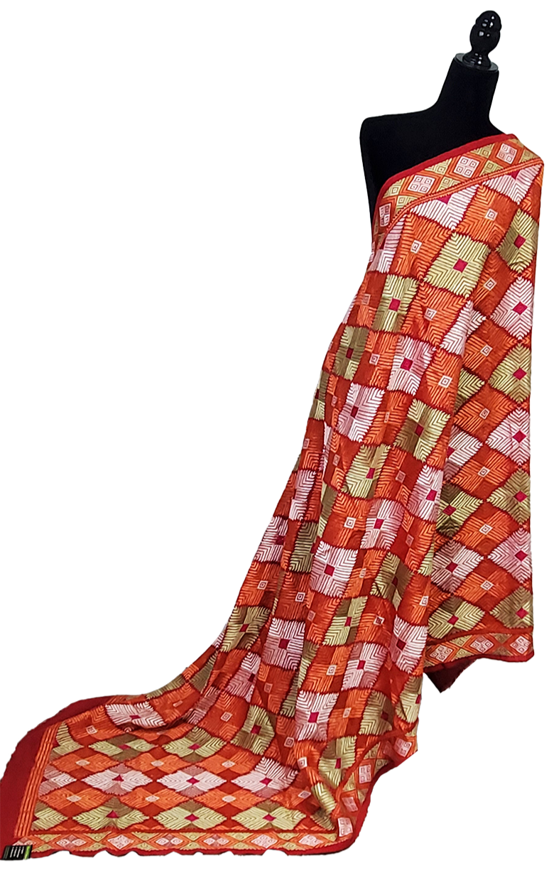 Red Handmade Khaddar Phulkari Beautifull Thread Work