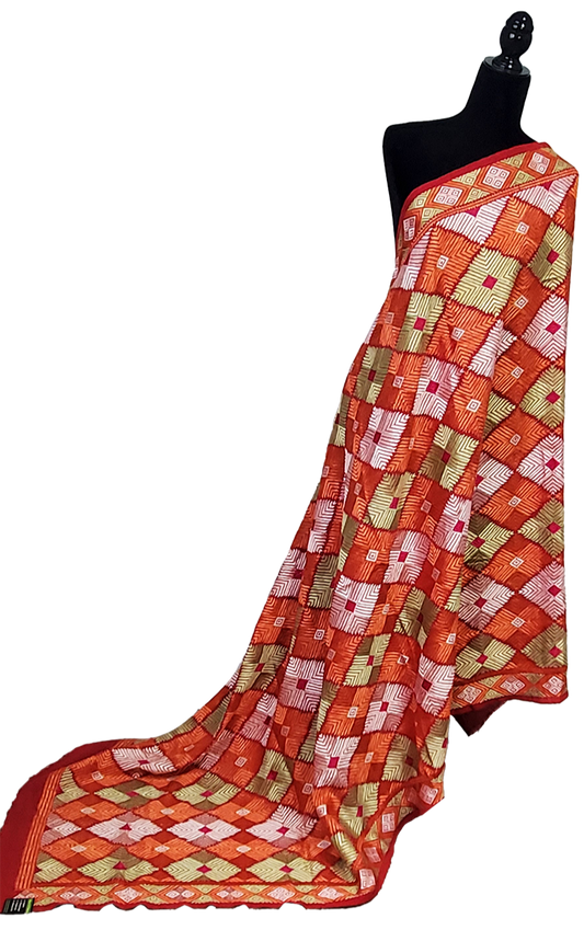Red Handmade Khaddar Phulkari Beautifull Thread Work