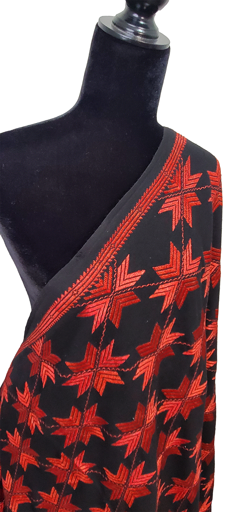 Black Phulkari Shawl  Mehroon Floral Thread Work