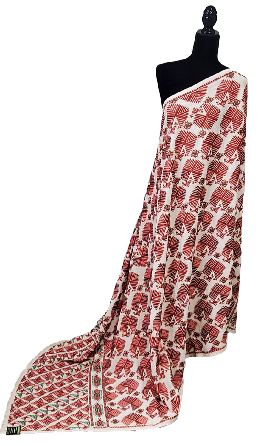 Mehroon and Off-White Thirma Phulkari Handmade Khaddar with Thread work