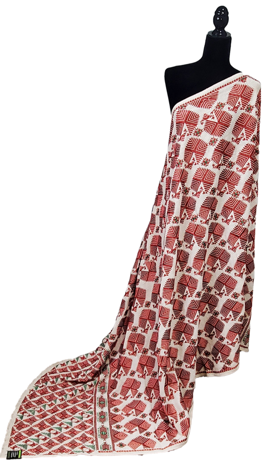 Mehroon and Off-White Thirma Phulkari Handmade Khaddar with Thread work