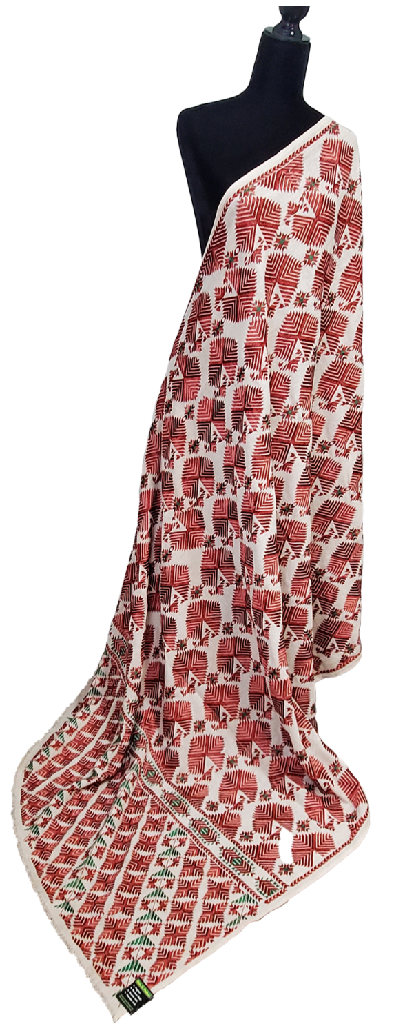 Mehroon and Off-White Thirma Phulkari Handmade Khaddar with Thread work