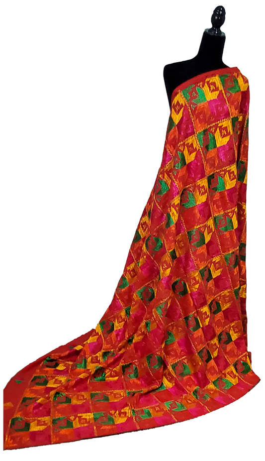 Red Khaddar Bagh Phulkari Handmade Floral Thread Work