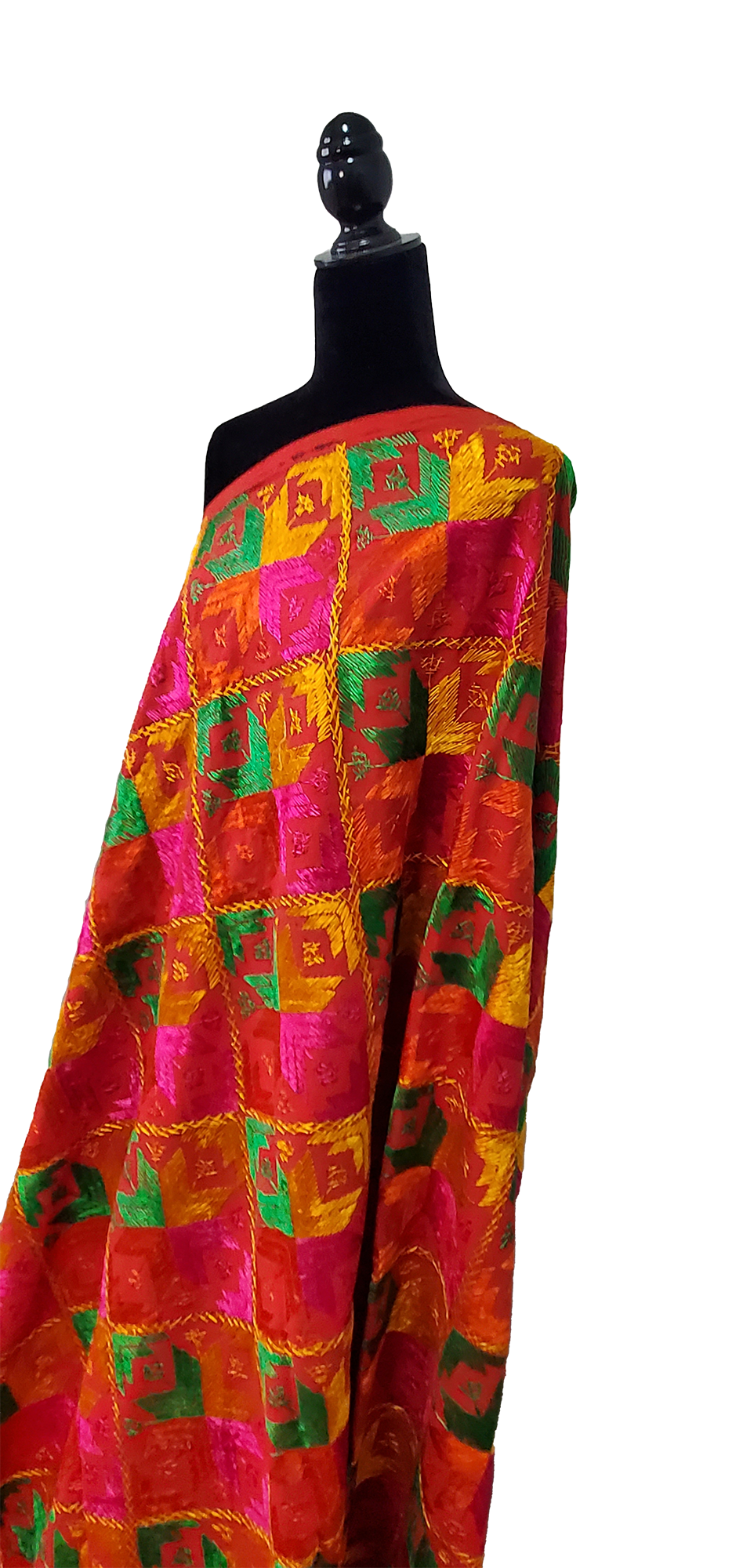 Red Khaddar Bagh Phulkari Handmade Floral Thread Work