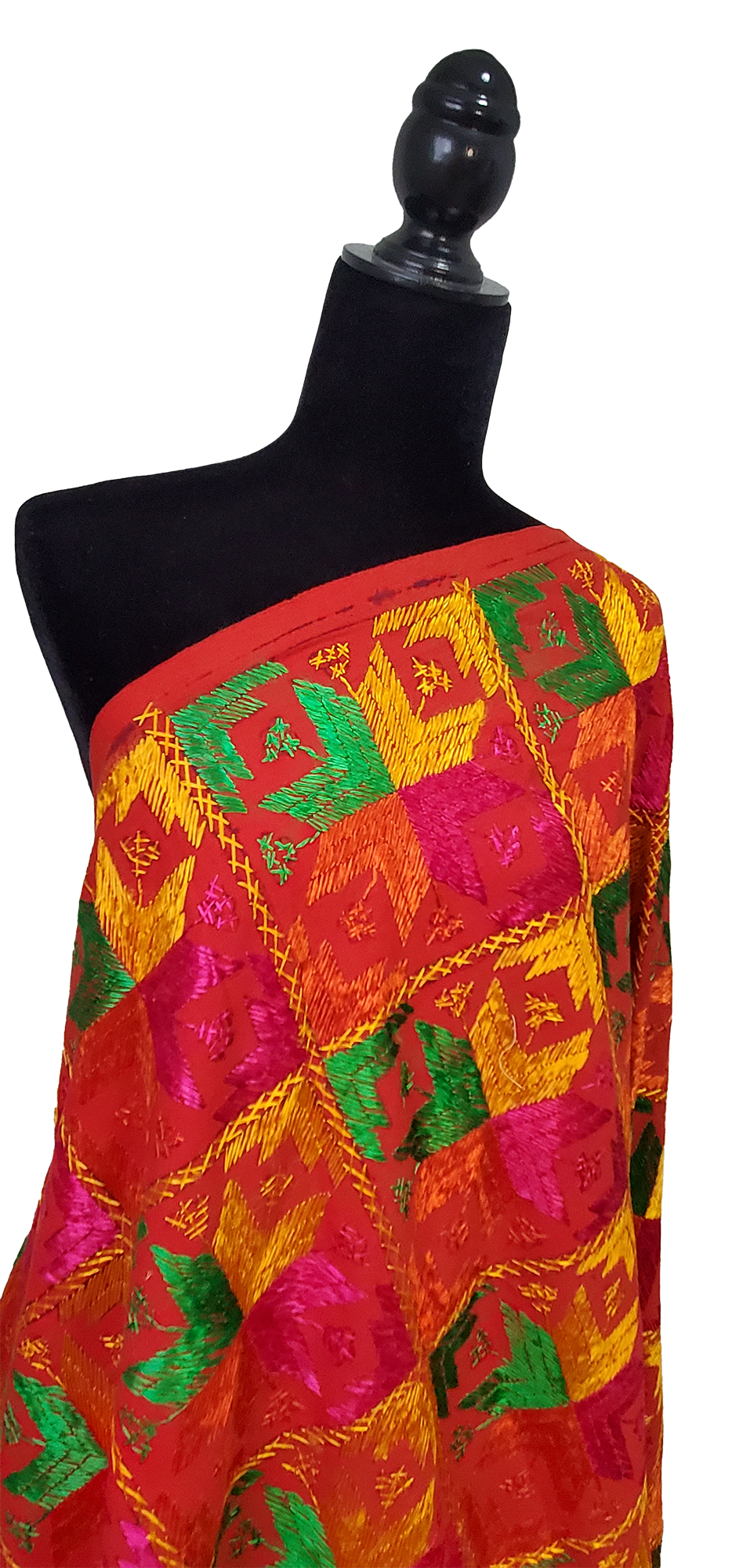 Red Khaddar Bagh Phulkari Handmade Floral Thread Work
