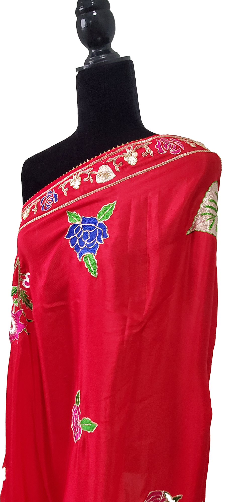 Red Pure Chinon handmade with Thread Work.
