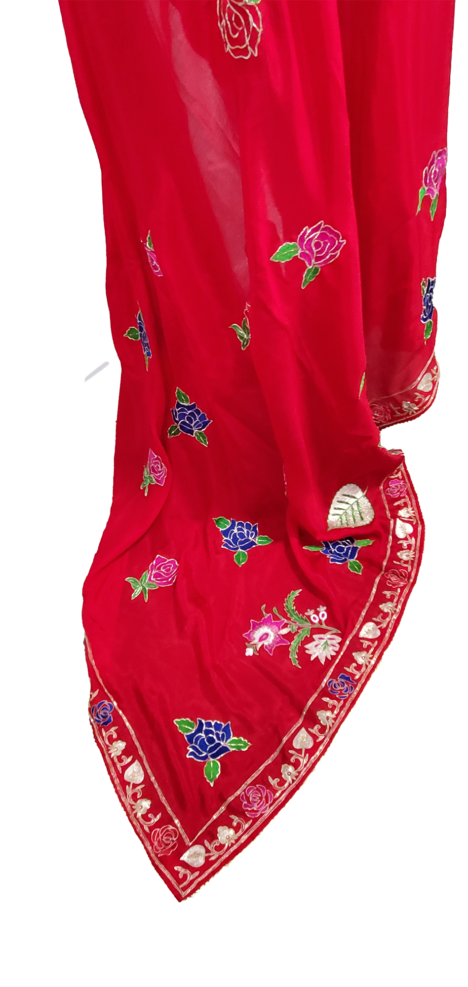 Red Pure Chinon handmade with Thread Work.