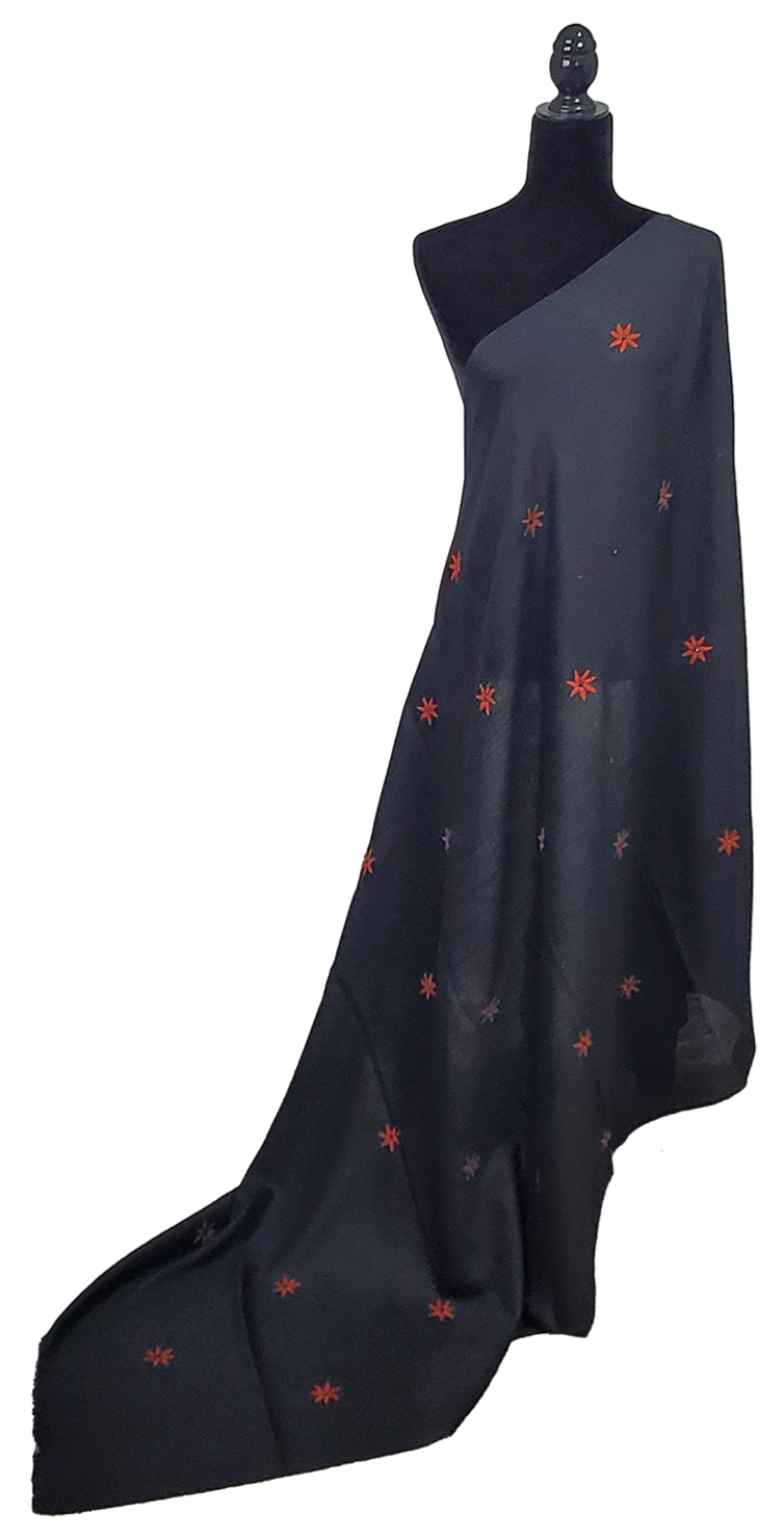Black Woolen Rust Floral Handmade Thread Work