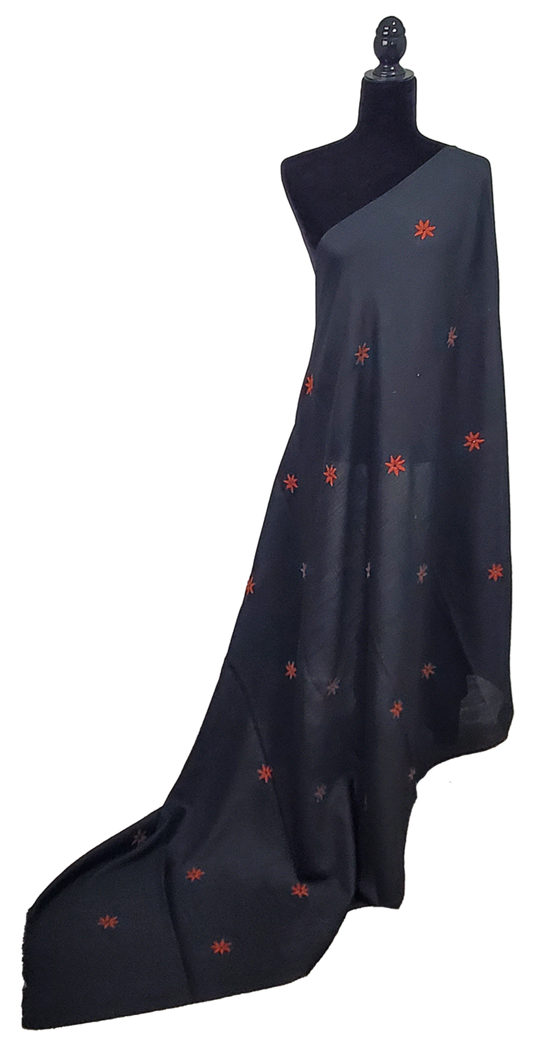 Black Woolen Rust Floral Handmade Thread Work