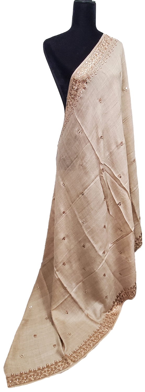Light Brown Woolen Shawl Sitara and Thread Work