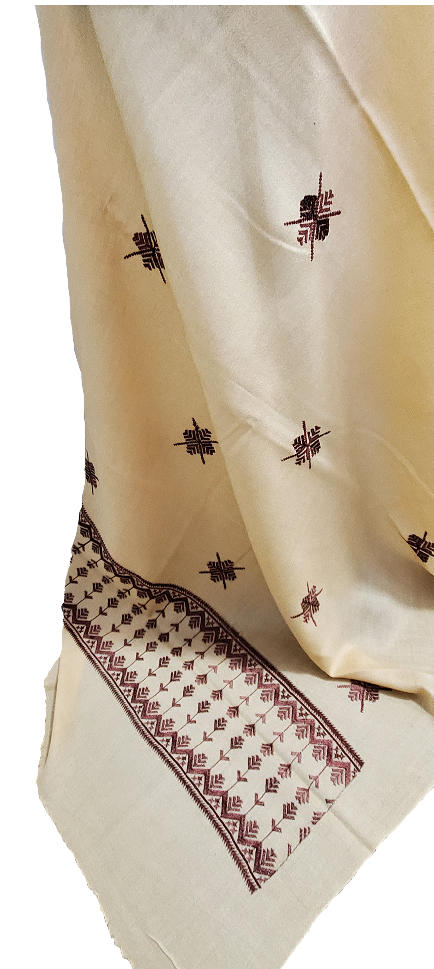 Golden Shawl with Brown Floral Design Thread Work done
