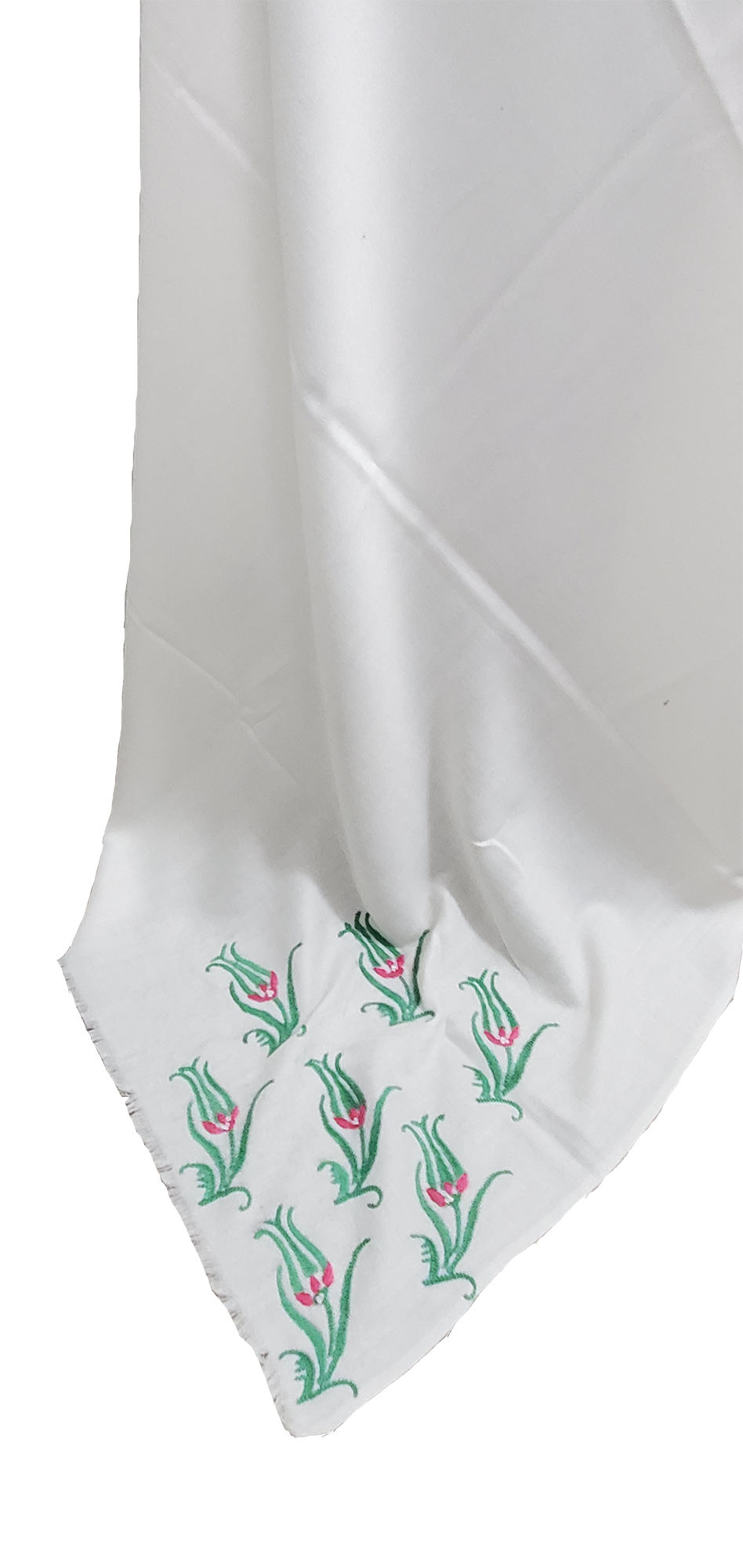 Off White Woolen Shawl Greens Lotus Floral Thread Work