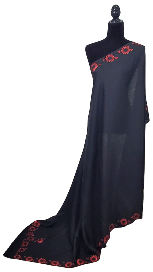 Black Woolen Handmade Floral Border with Handpaint Work