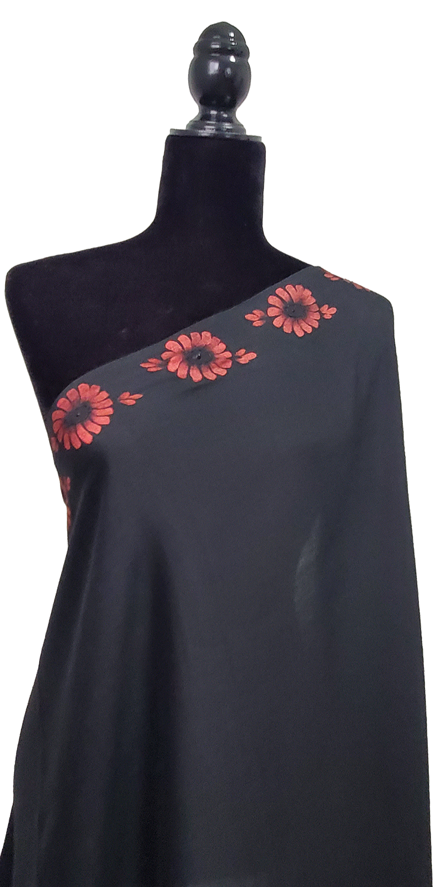 Black Woolen Handmade Floral Border with Handpaint Work