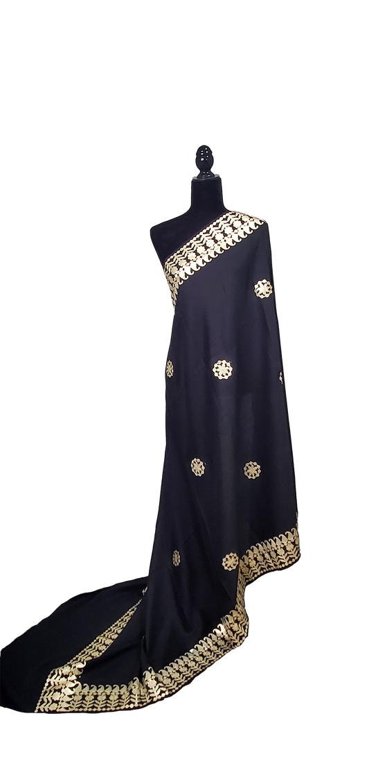 Dark Blue Woolen Shawl Wheel Design